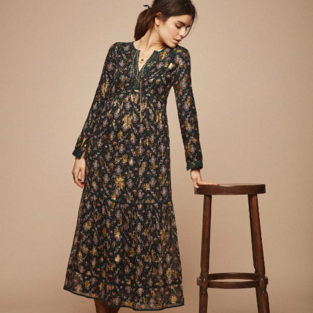 Floral Print Long Sleeve Dress - Black